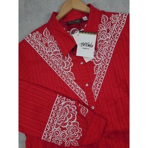 Bob Mackie Womens Wearable Art Shirt‎ Red Embroidered Western Blouse XL New